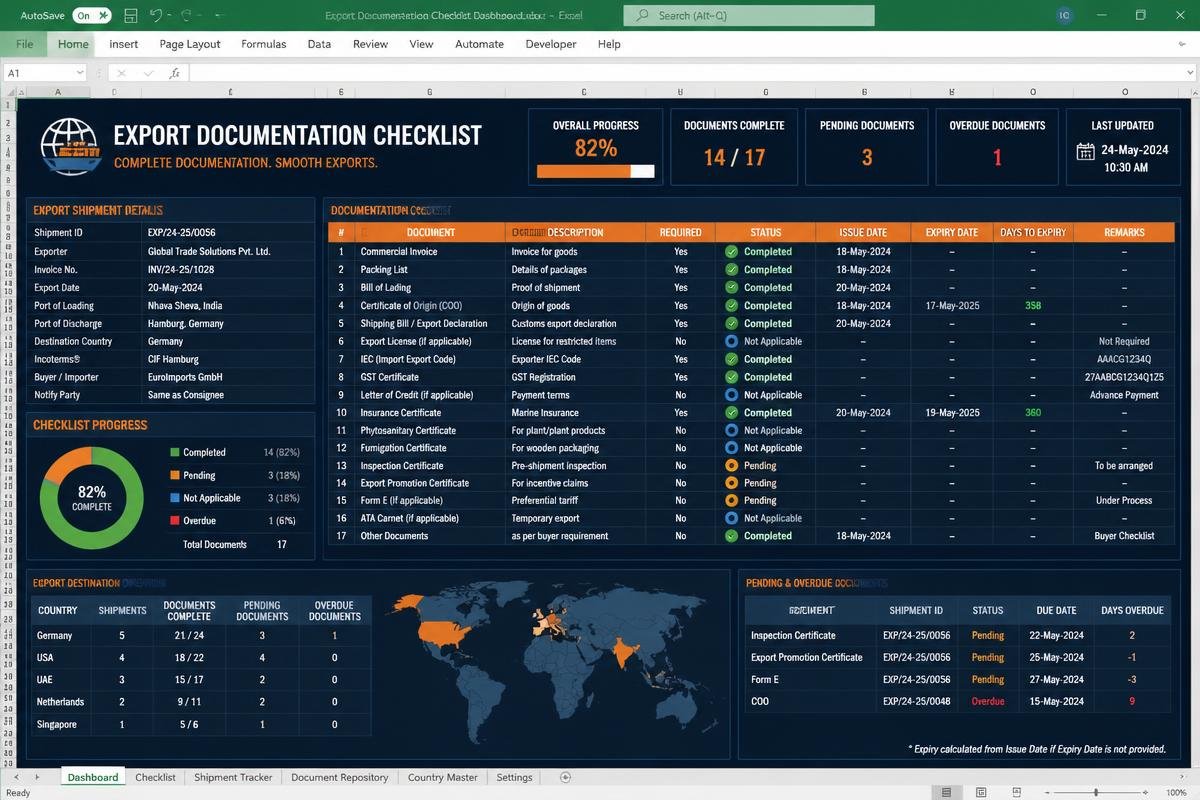 Export Documentation Checklist Excel dashboard preview