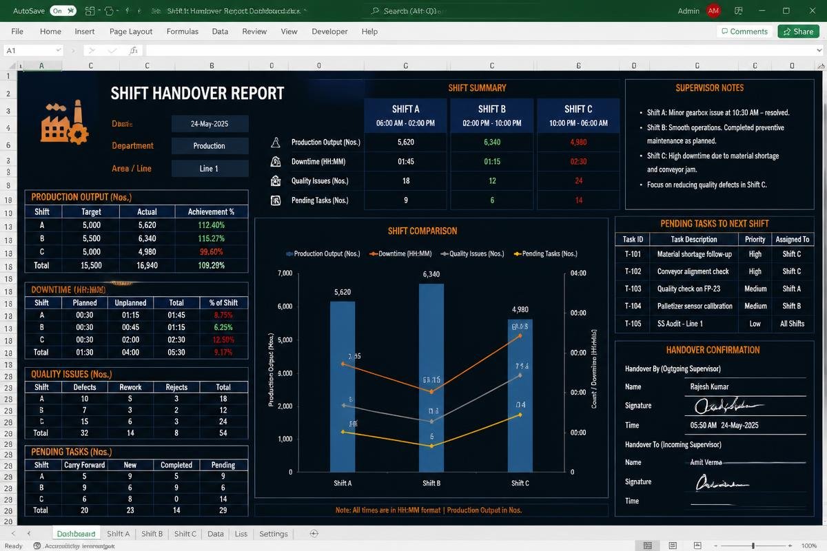 Shift Handover Report Excel dashboard preview